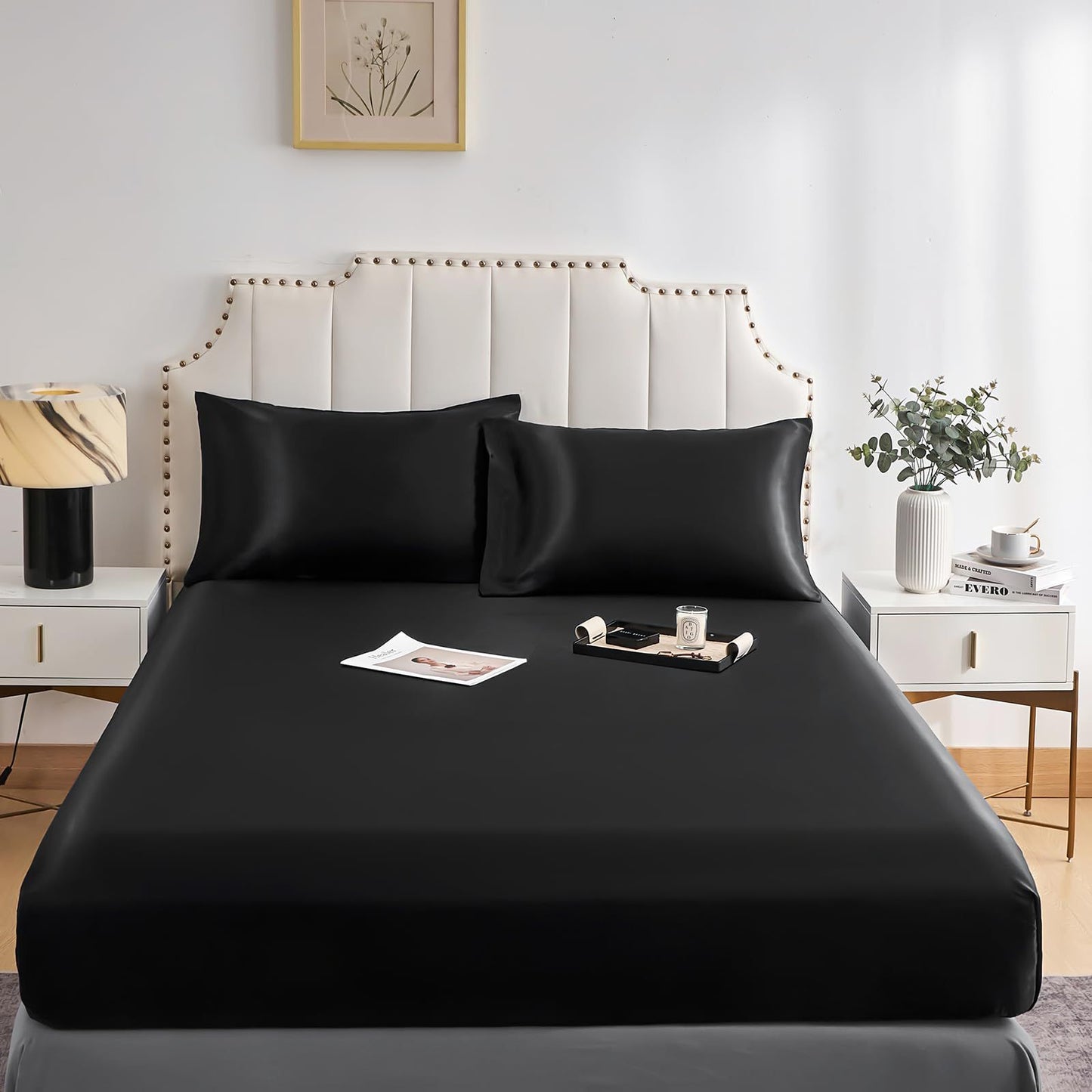 Black edition silk bedsheet set (one fitted sheet and two pillowcases)